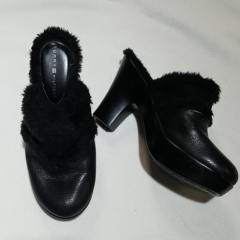 Black Tommy Hilfiger Fur Heels